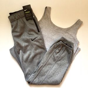 NIKE THERMA SWEAT PANTS LOOSE GRAY BLACK GIRLS